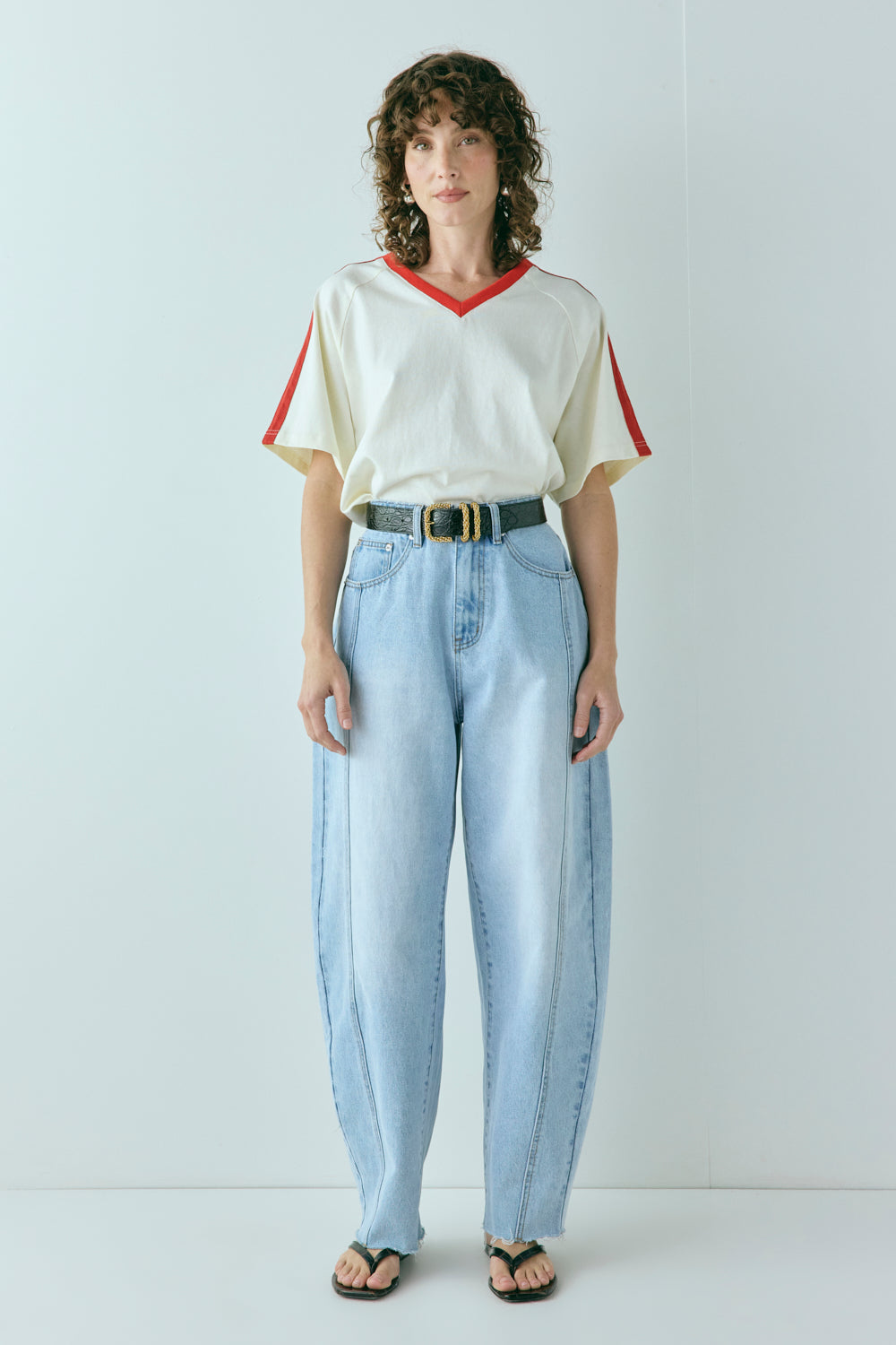 Nyra High Rise Barrel Denim Jeans Light Blue | VRG GRL discount