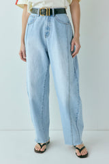 Nyra High Rise Barrel Denim Jeans Light Blue | VRG GRL discount