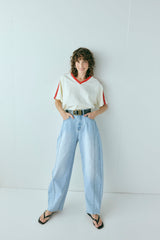 Nyra High Rise Barrel Denim Jeans Light Blue | VRG GRL discount