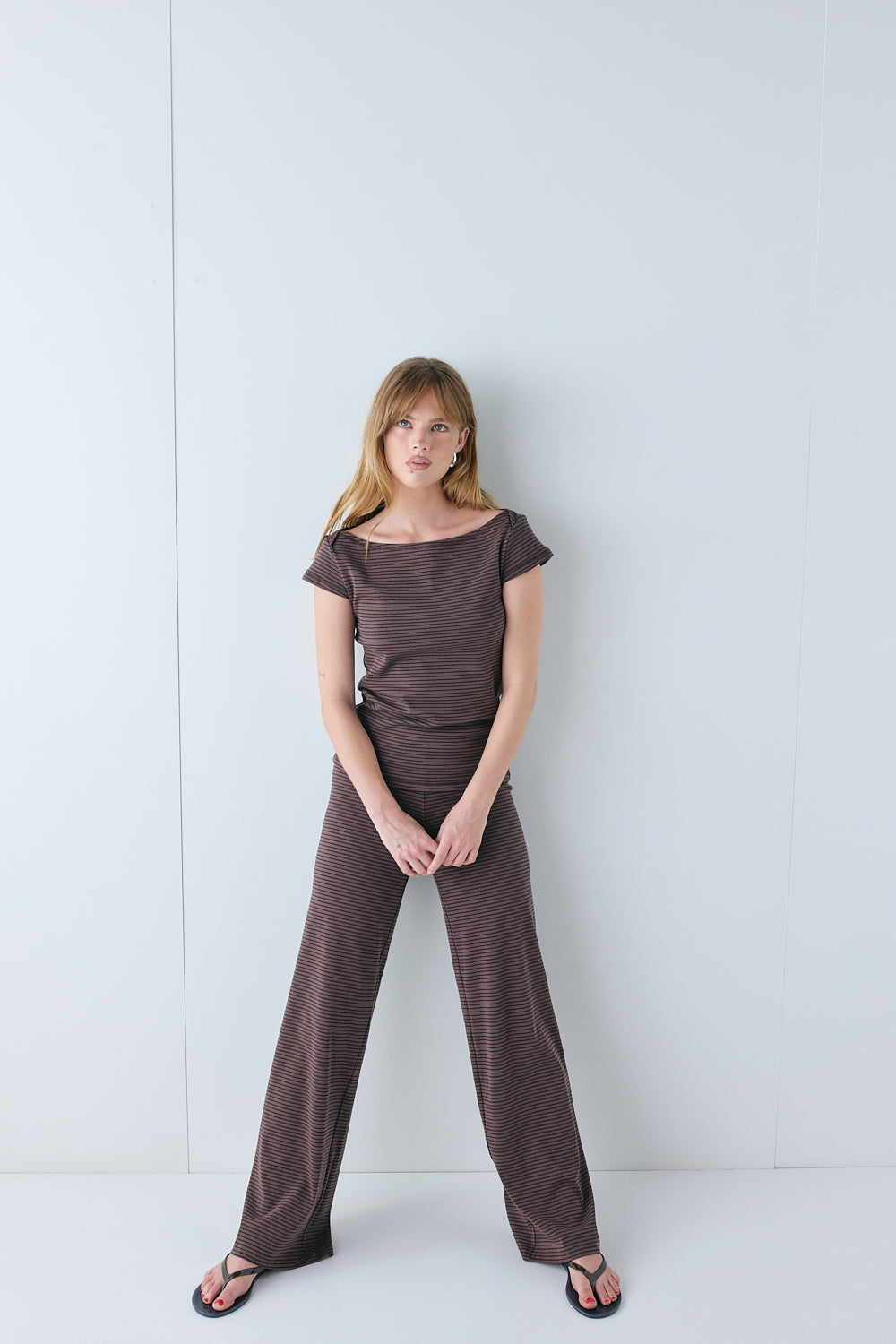 Macy Pants Brown Stripe | VRG GRL on sale
