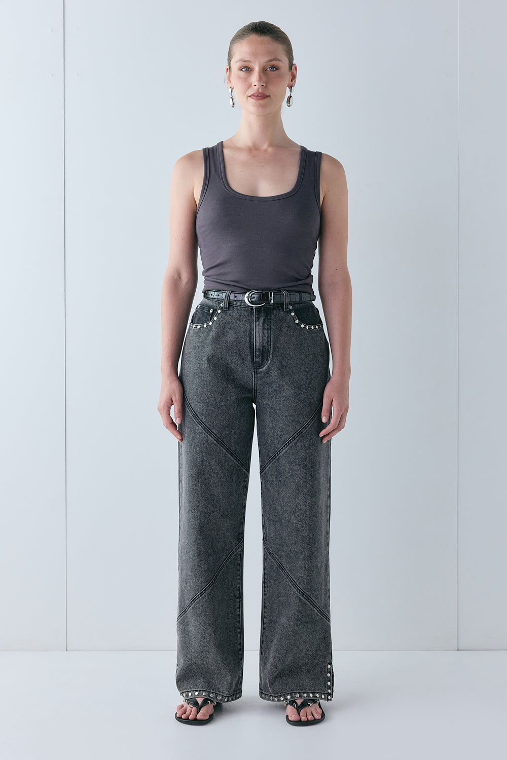 Pia High Rise Denim Jeans Washed Grey | VRG GRL discount