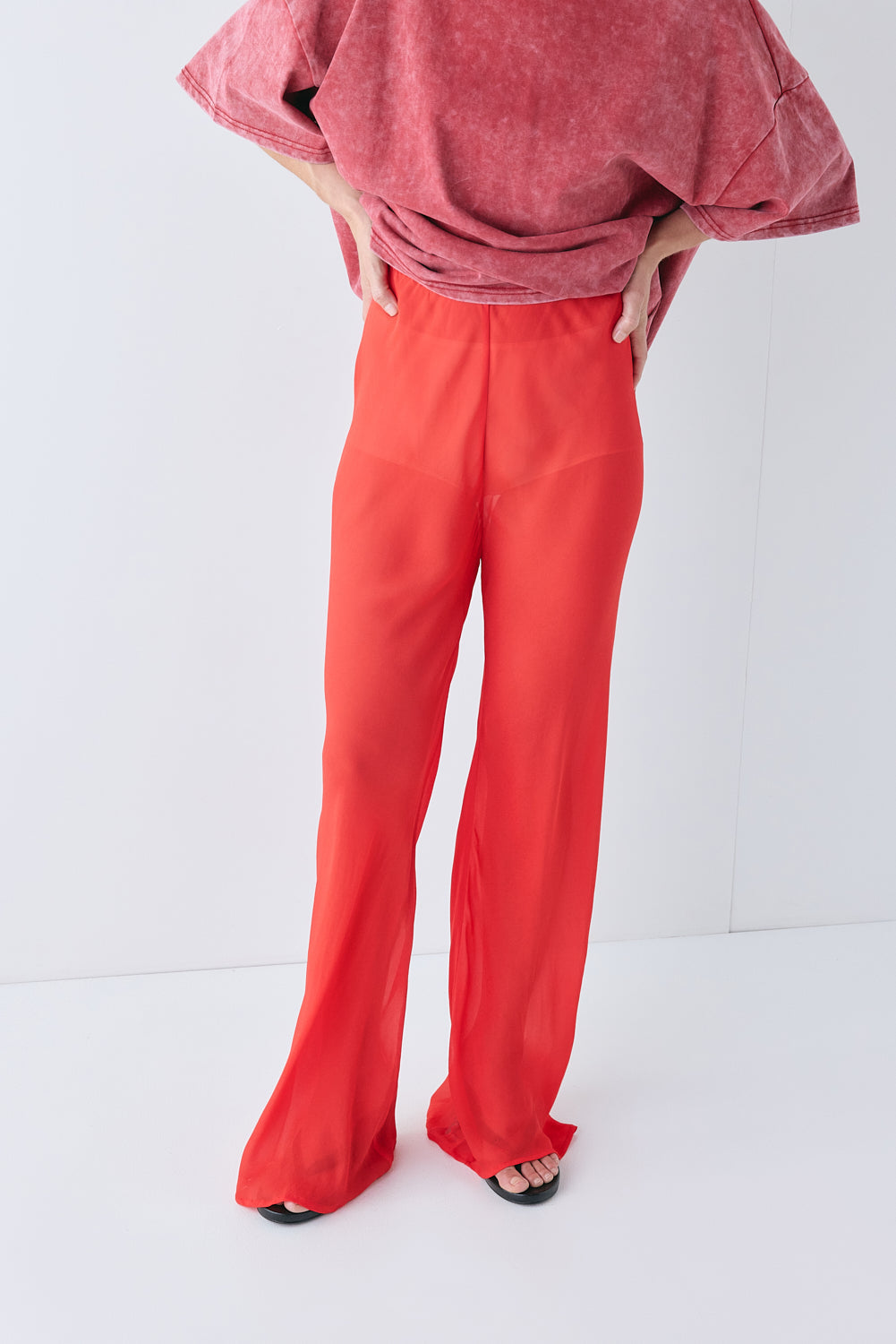 Remi Sheer Pants Red | VRG GRL online