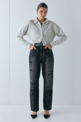 Lenah High Rise Embroidered Denim Jeans Black | VRG GRL on sale