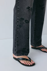 Lenah High Rise Embroidered Denim Jeans Black | VRG GRL on sale