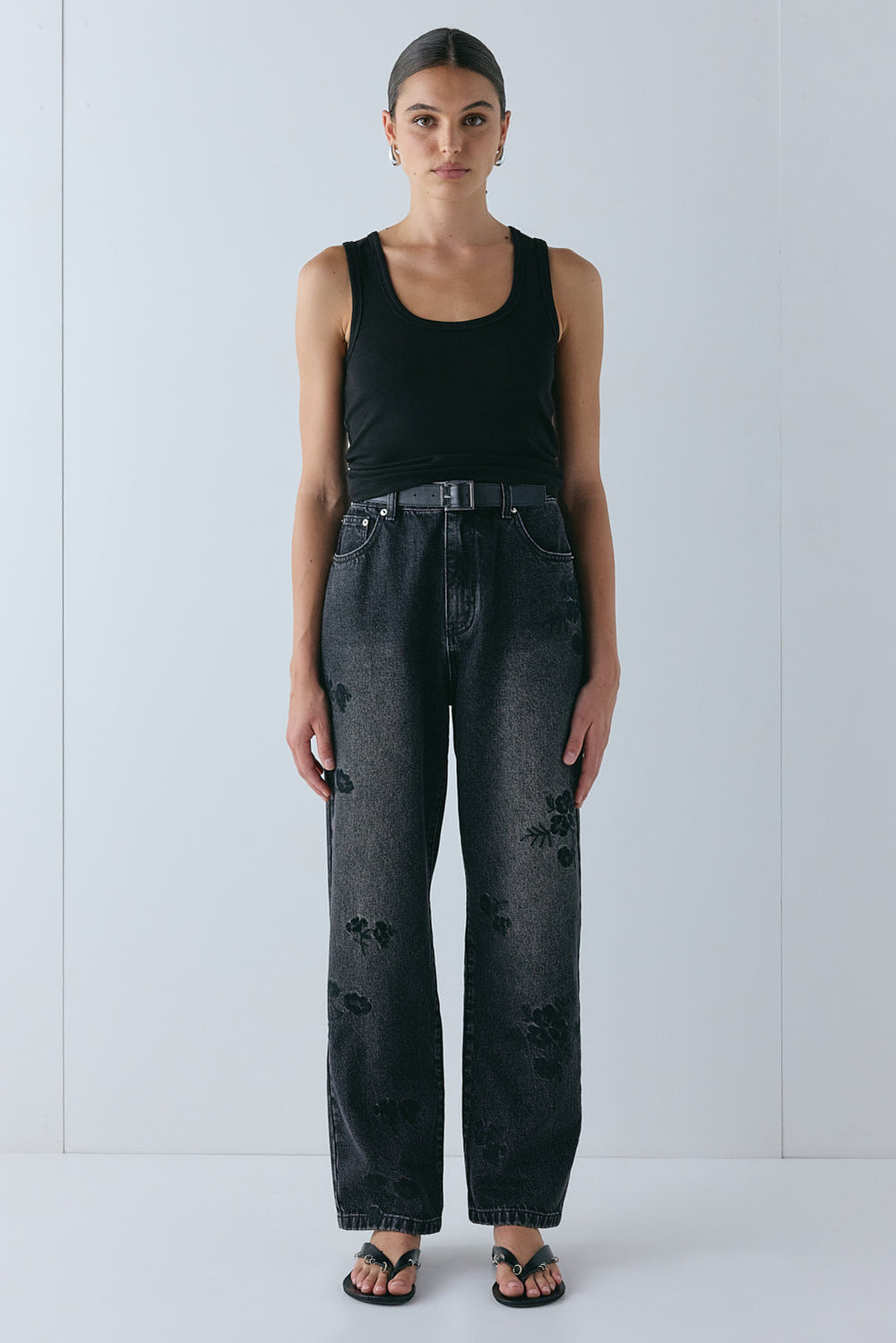 Lenah High Rise Embroidered Denim Jeans Black | VRG GRL on sale