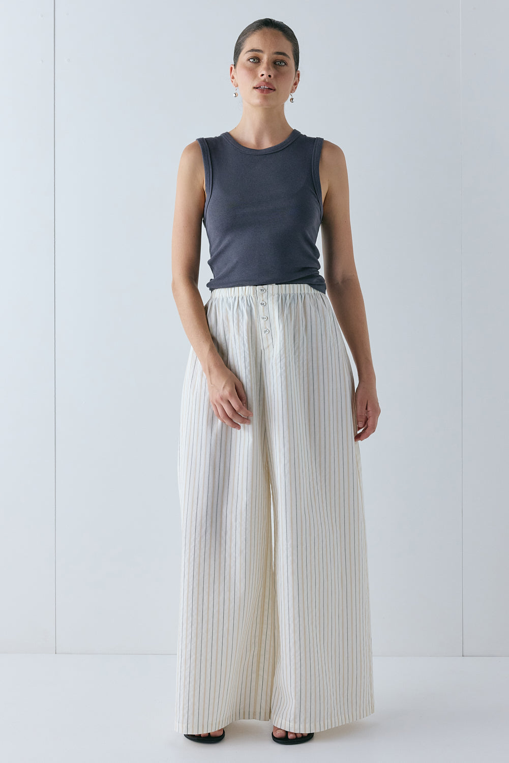 Drew Pants Cream Stripe | VRG GRL US