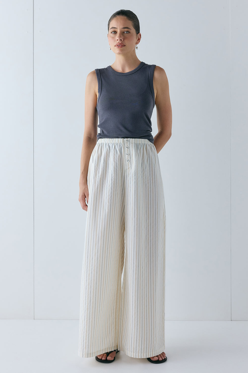 Drew Pants Cream Stripe | VRG GRL US