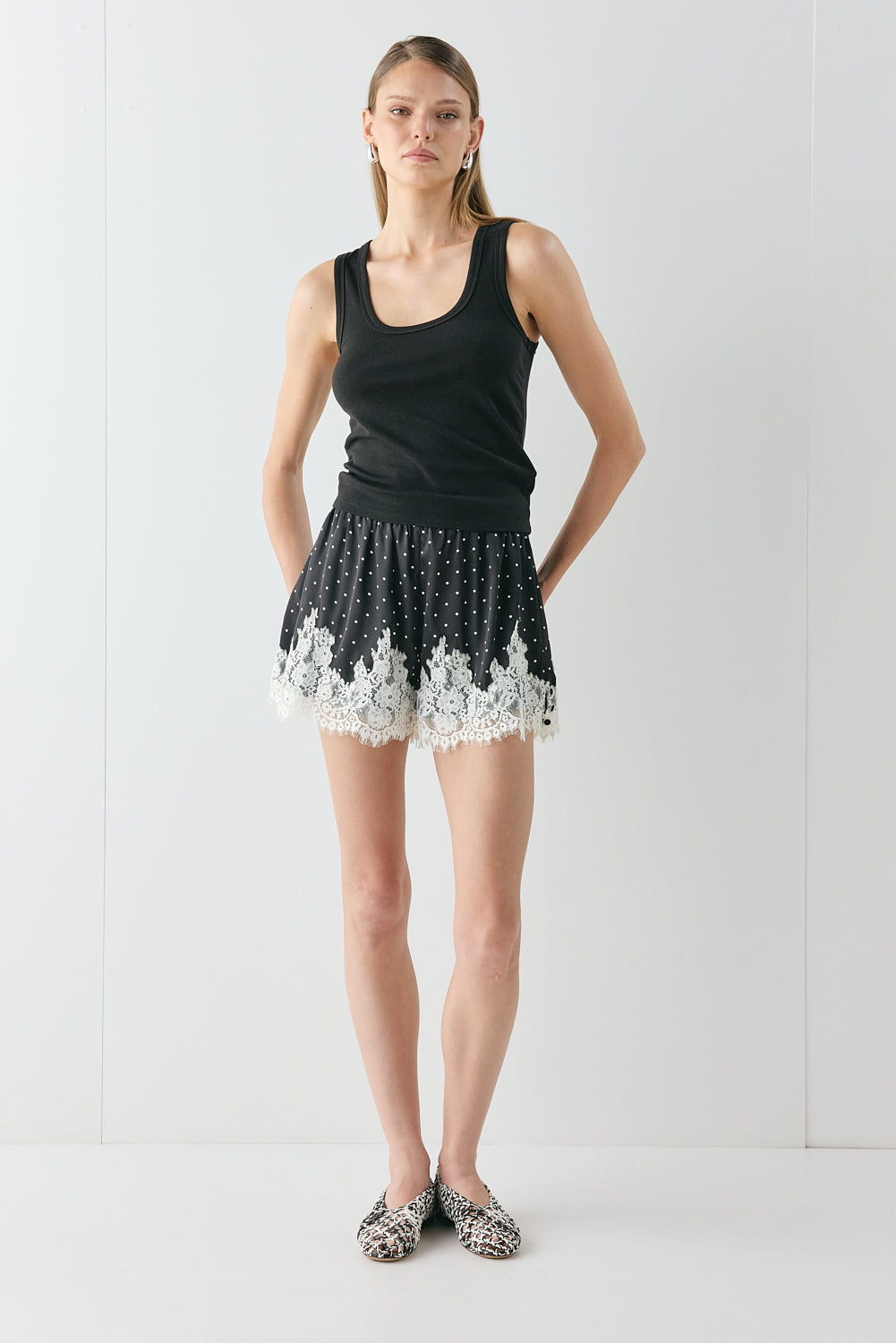 Monikh Satin Lace Shorts Polka Dot | VRG GRL sale