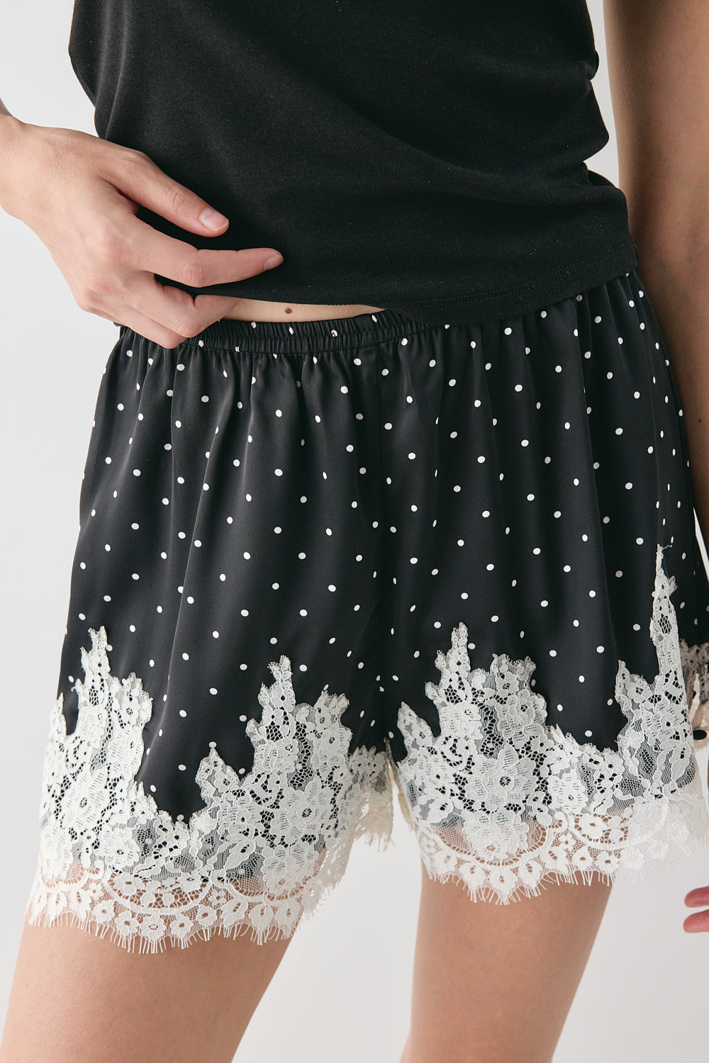 Monikh Satin Lace Shorts Polka Dot | VRG GRL sale