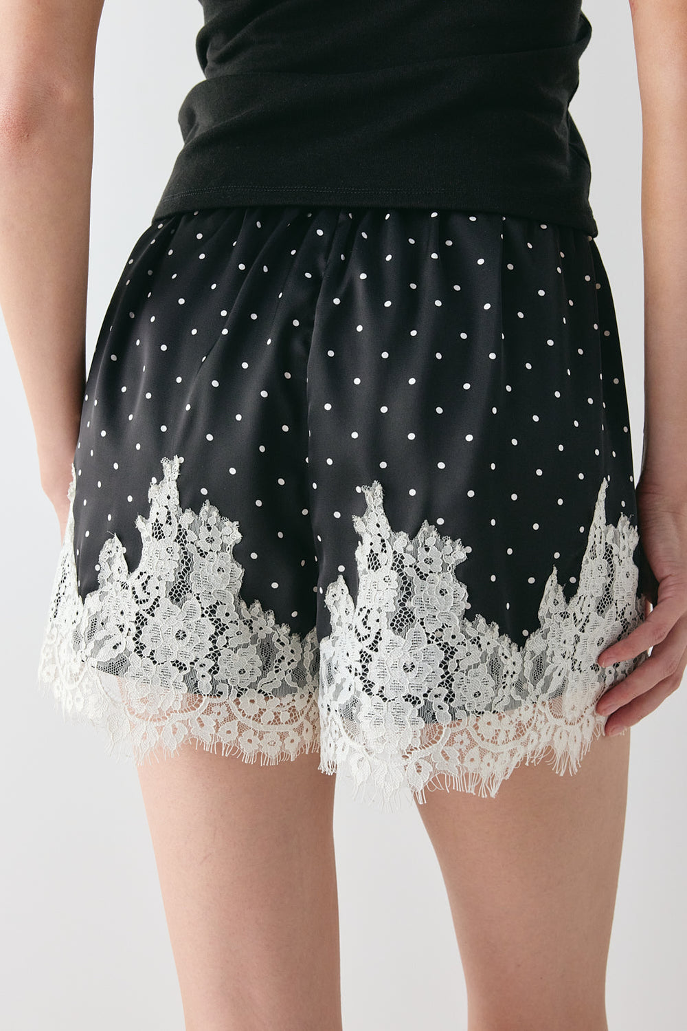 Monikh Satin Lace Shorts Polka Dot | VRG GRL sale