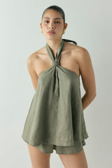Eira Linen Shorts Khaki | VRG GRL for sale