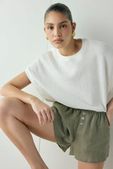 Eira Linen Shorts Khaki | VRG GRL for sale