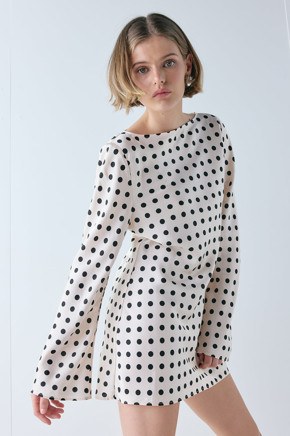 Paris Satin Mini Dress Polka Dot | VRG GRL US