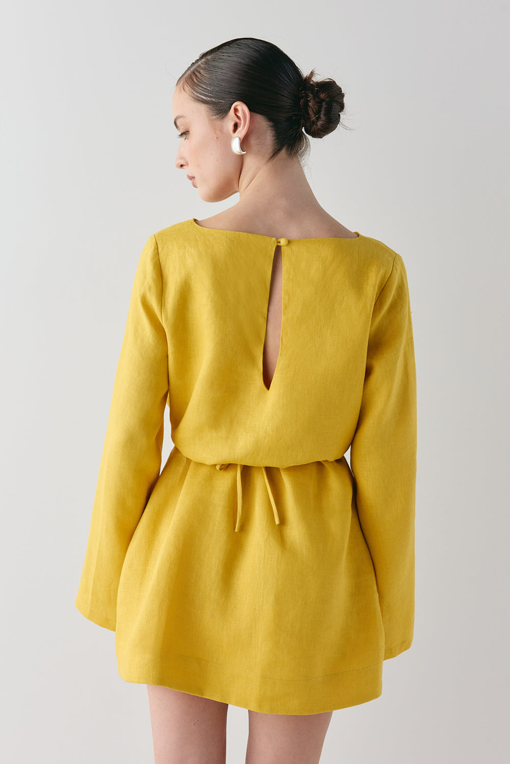 Sabine Linen Mini Dress Mustard | VRG GRL US