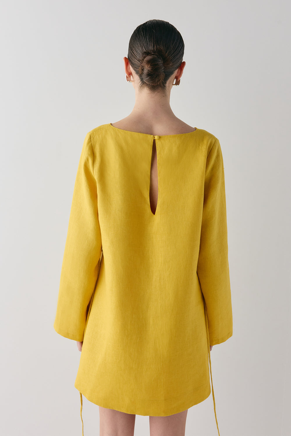 Sabine Linen Mini Dress Mustard | VRG GRL US