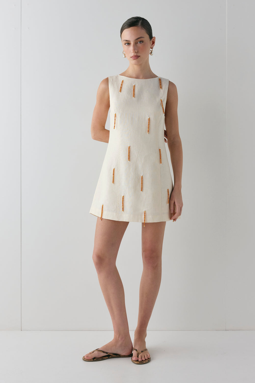 Anisa Linen Mini Dress Cream | VRG GRL discount