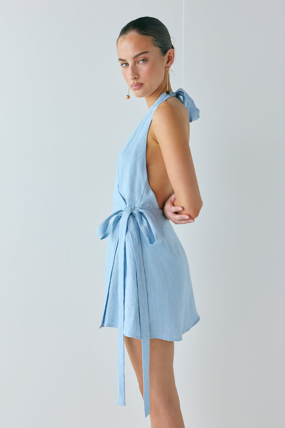 Lo Linen Mini Dress Sky | VRG GRL sale