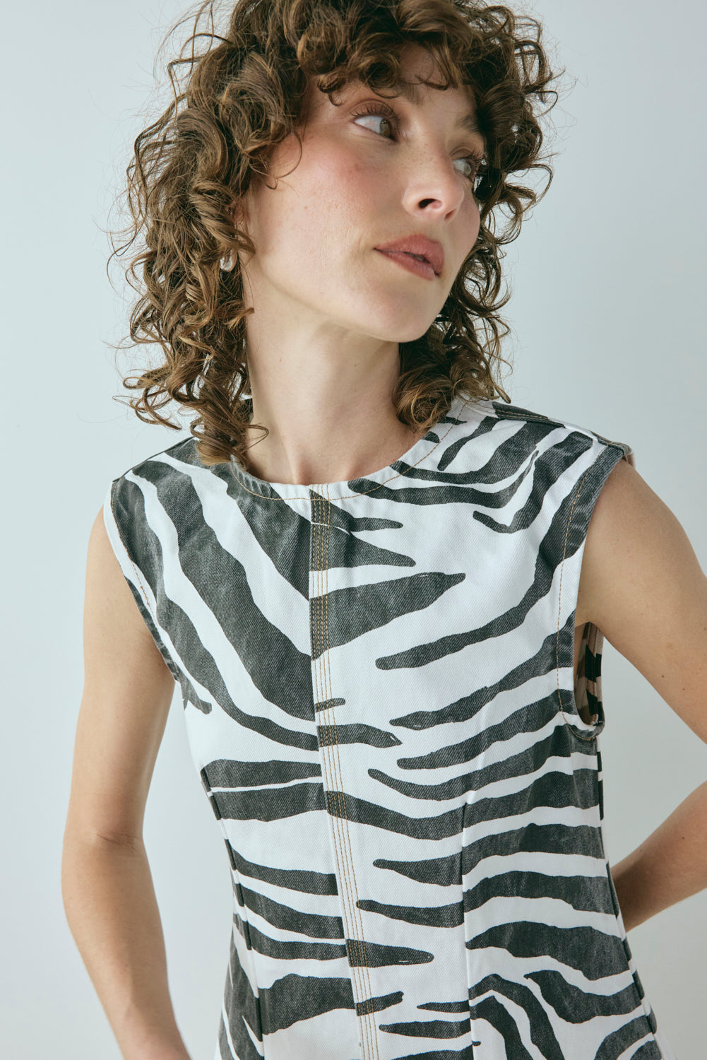 Lolita Denim Mini Dress Zebra | VRG GRL on sale