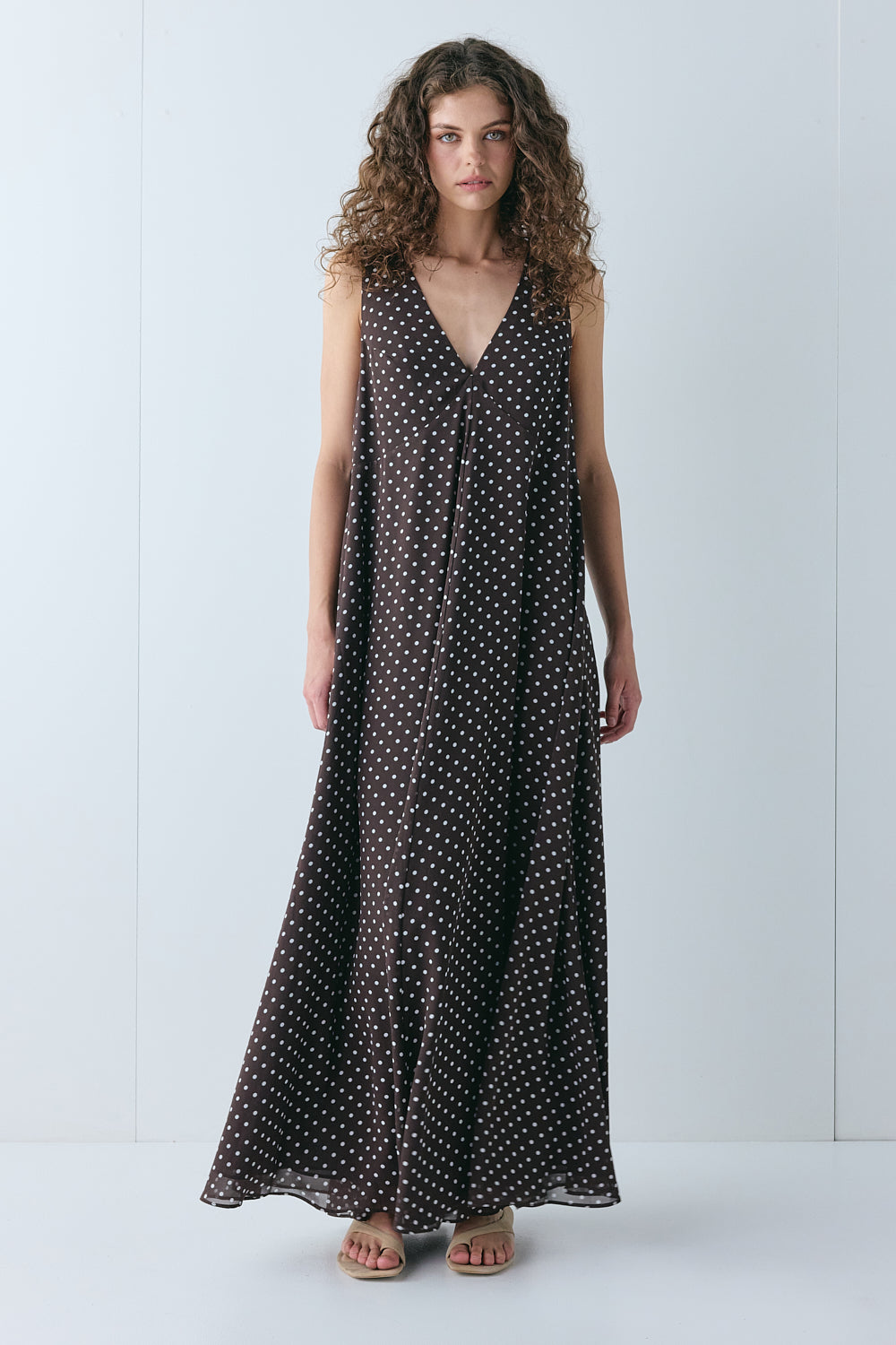 Maeve Maxi Dress Chocolate Polka Dot | VRG GRL US