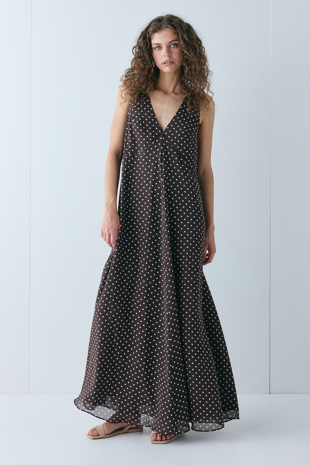 Maeve Maxi Dress Chocolate Polka Dot | VRG GRL US