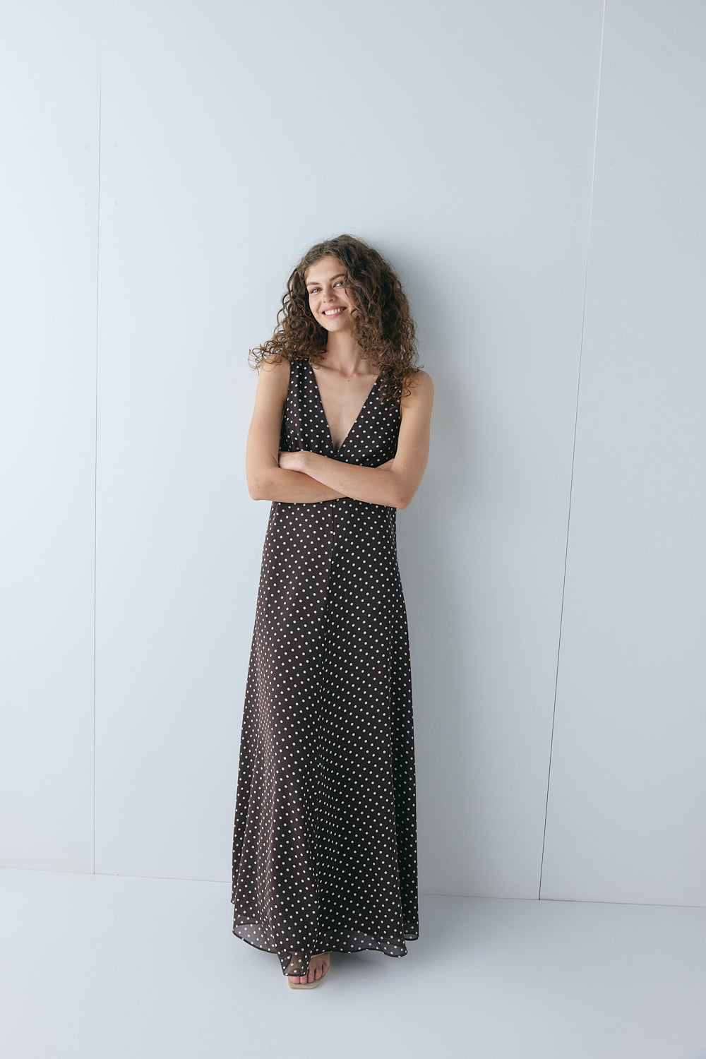 Maeve Maxi Dress Chocolate Polka Dot | VRG GRL US