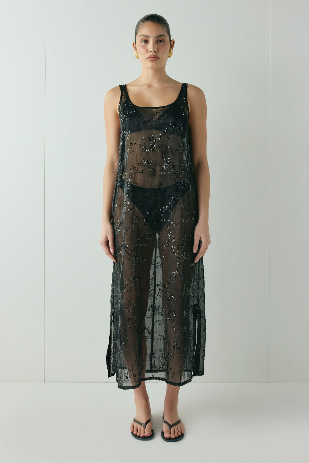 Neve Sequin Midi Dress Black | VRG GRL discount
