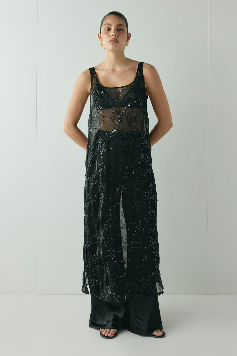 Neve Sequin Midi Dress Black | VRG GRL discount