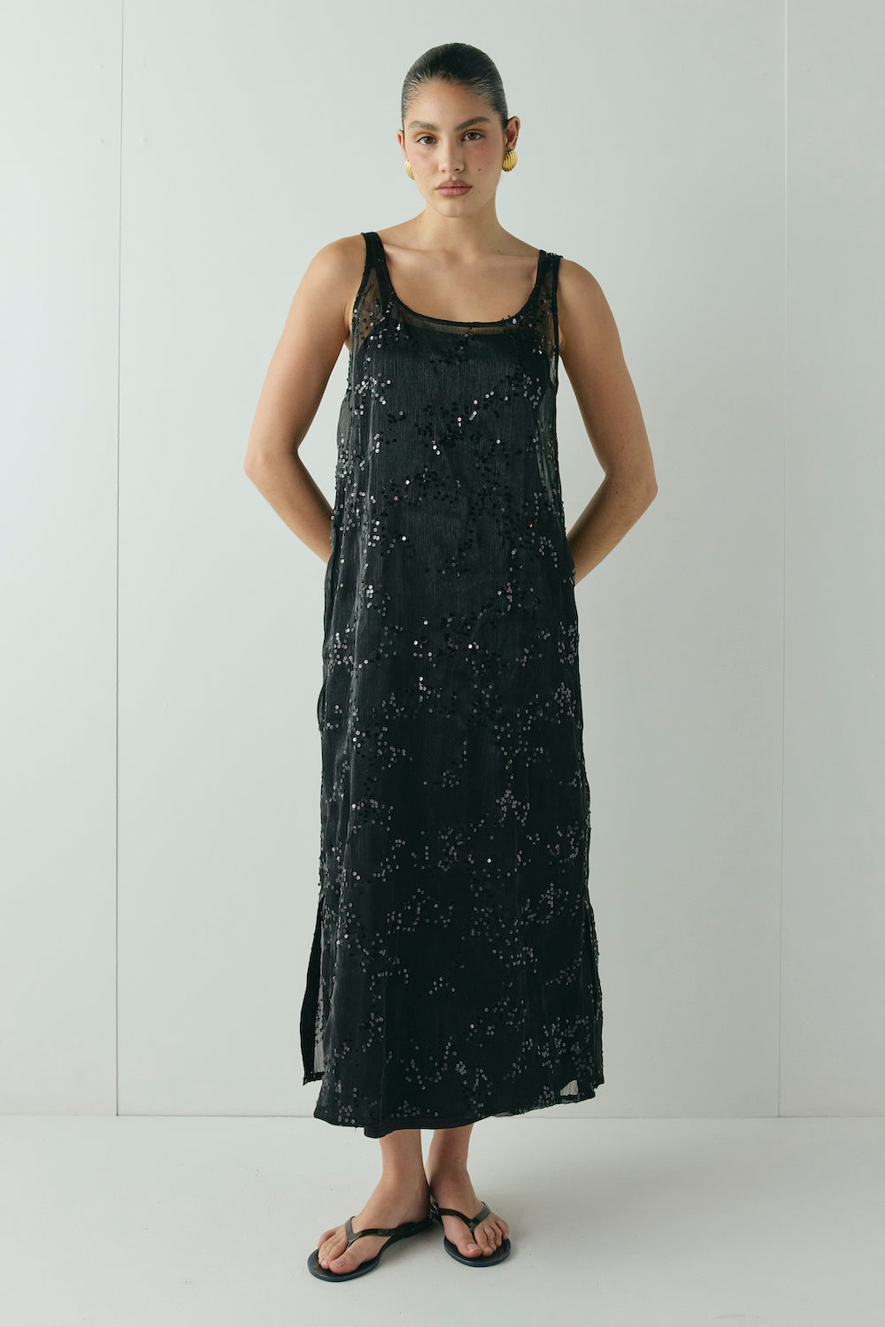 Neve Sequin Midi Dress Black | VRG GRL discount