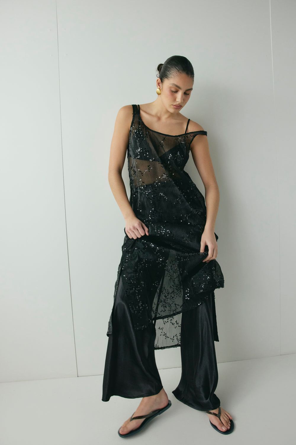 Neve Sequin Midi Dress Black | VRG GRL discount