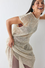 Sabre Sequin Midi Dress Oat | VRG GRL online