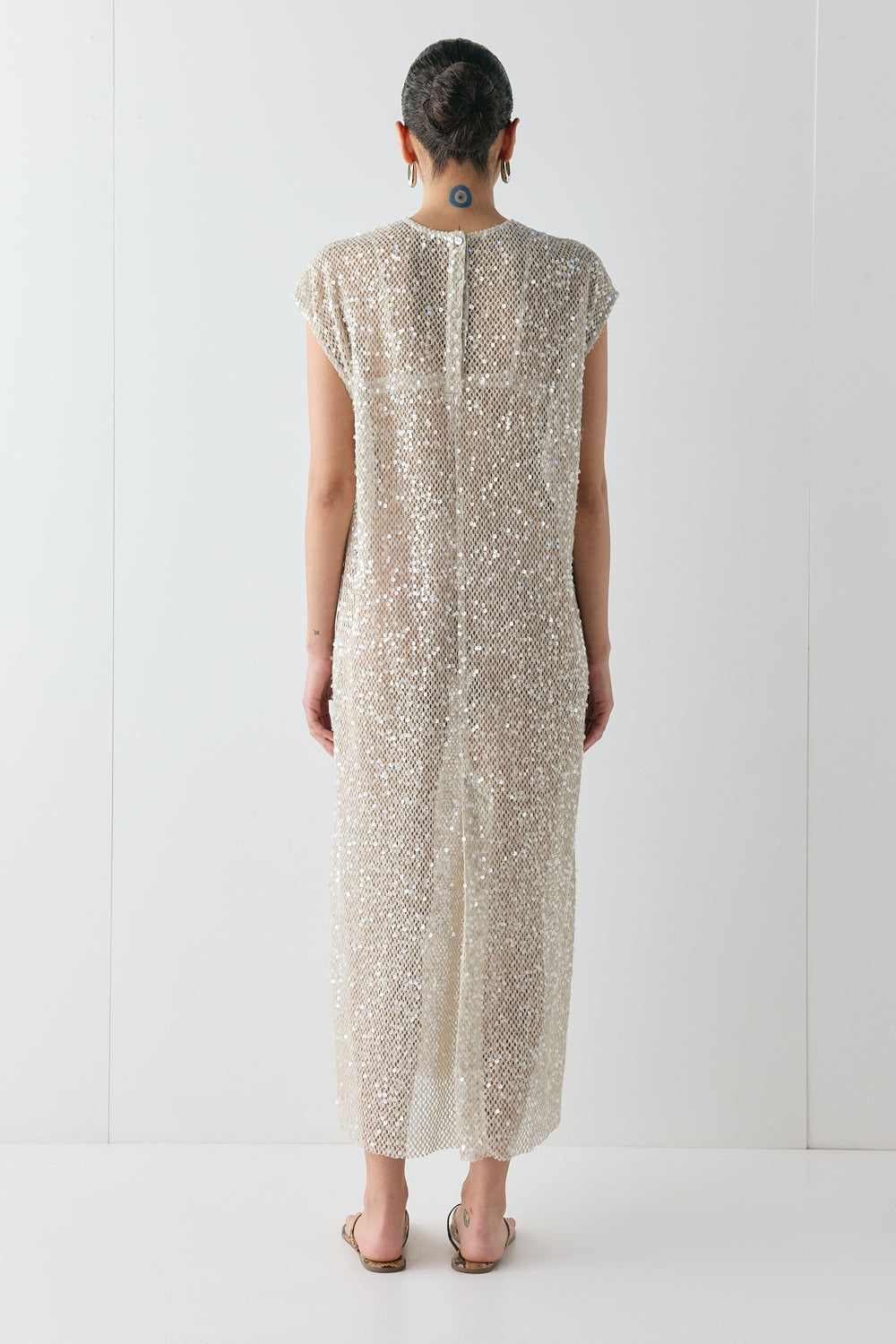 Sabre Sequin Midi Dress Oat | VRG GRL online