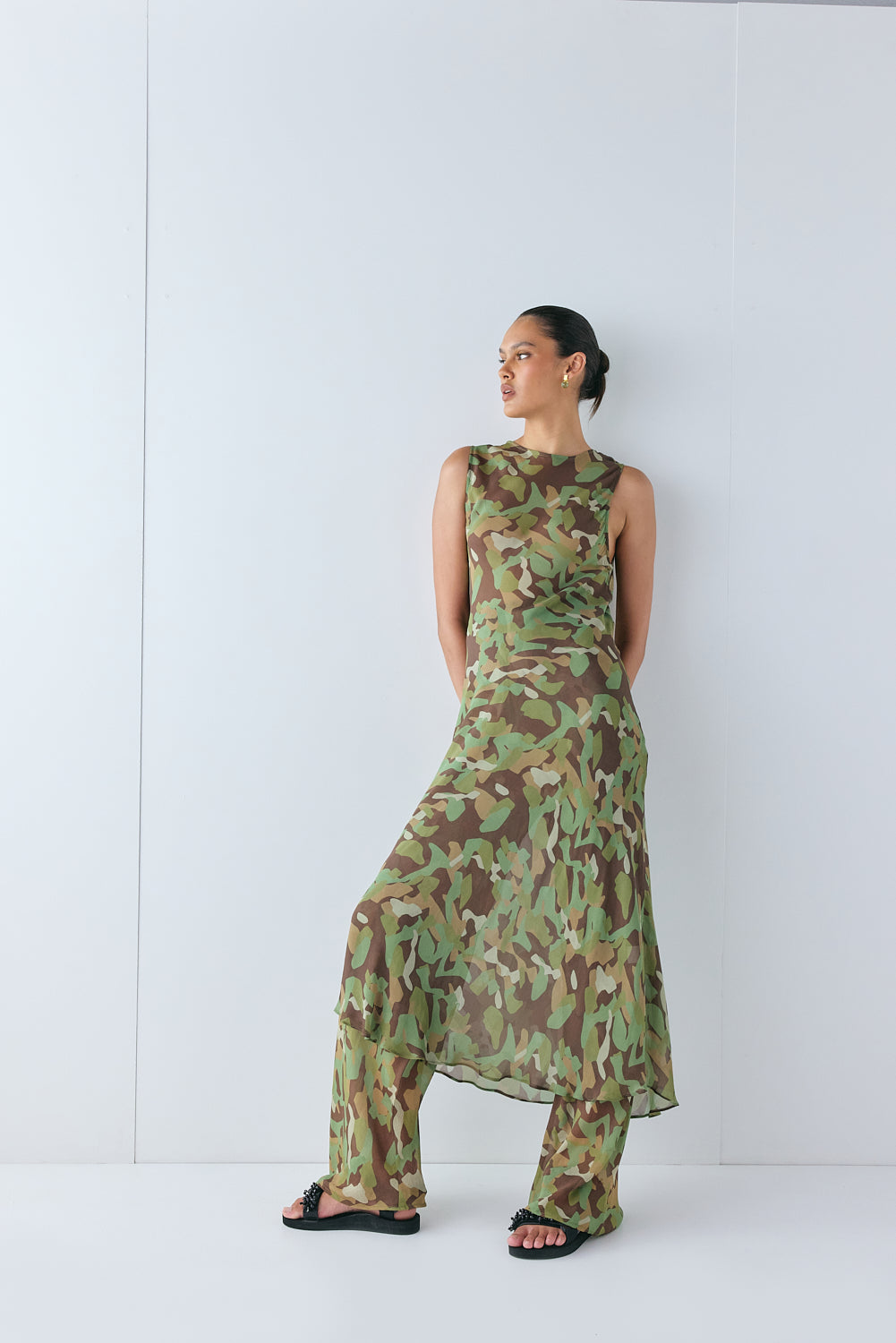 Francesca Sheer Maxi Dress Camo | VRG GRL discount