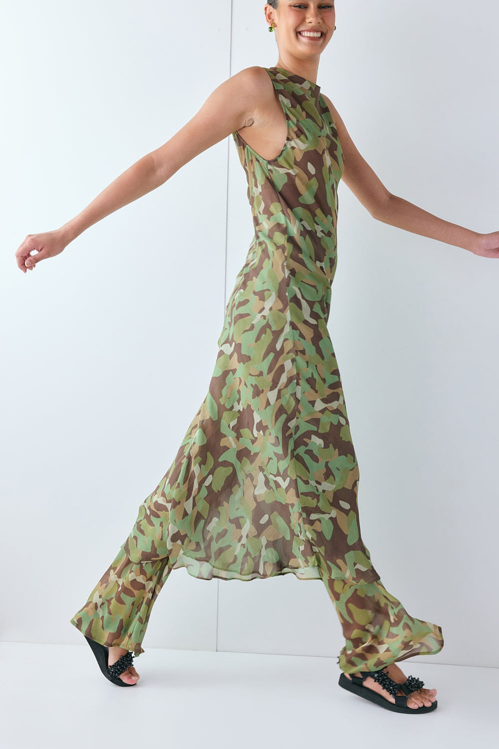 Francesca Sheer Maxi Dress Camo | VRG GRL discount