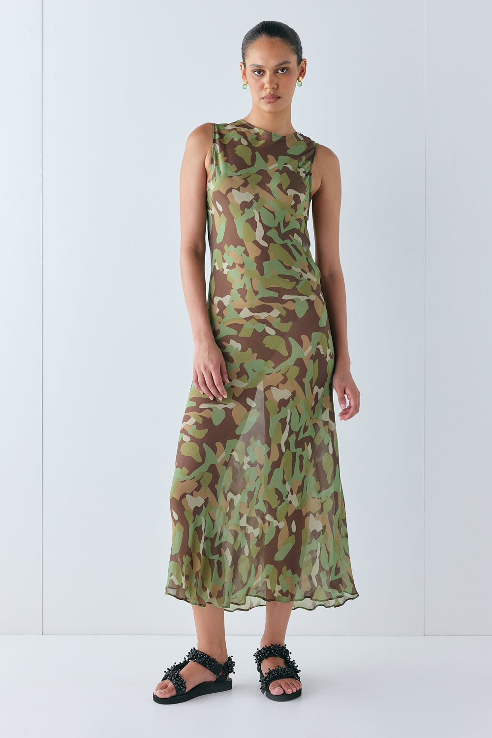 Francesca Sheer Maxi Dress Camo | VRG GRL discount