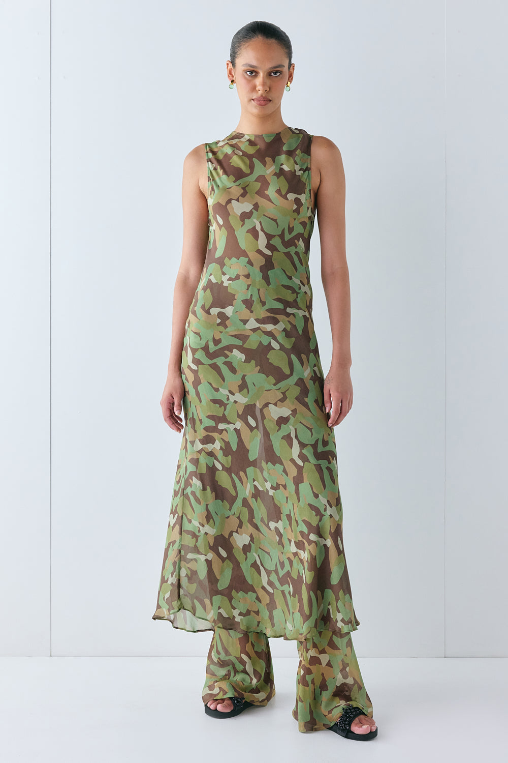 Francesca Sheer Maxi Dress Camo | VRG GRL discount