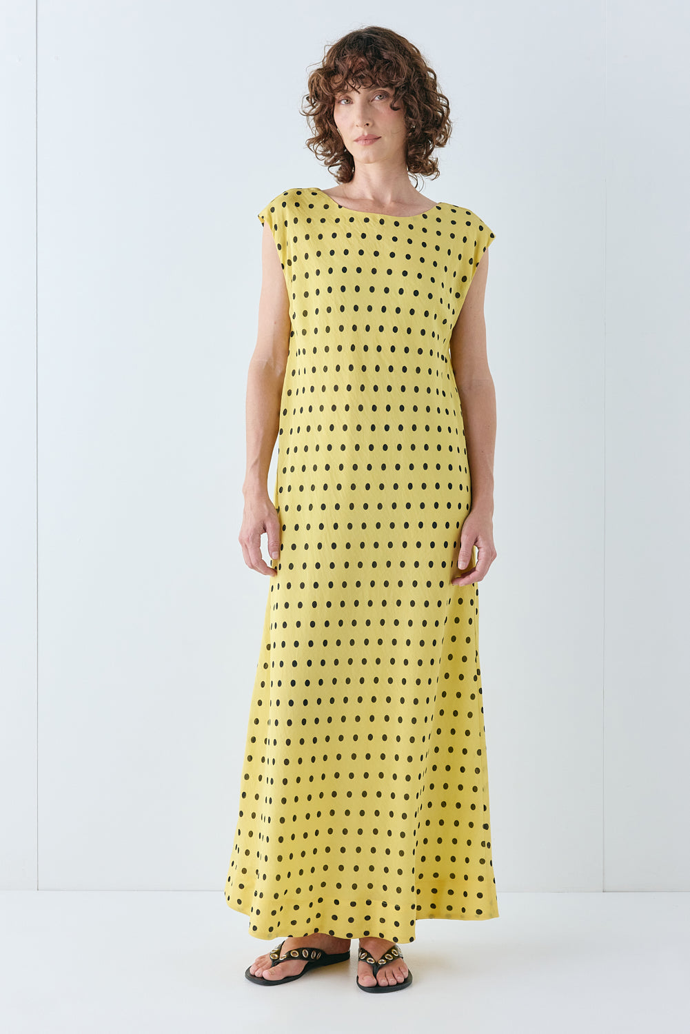 Martina Maxi Dress Yellow Polka Dot | VRG GRL online