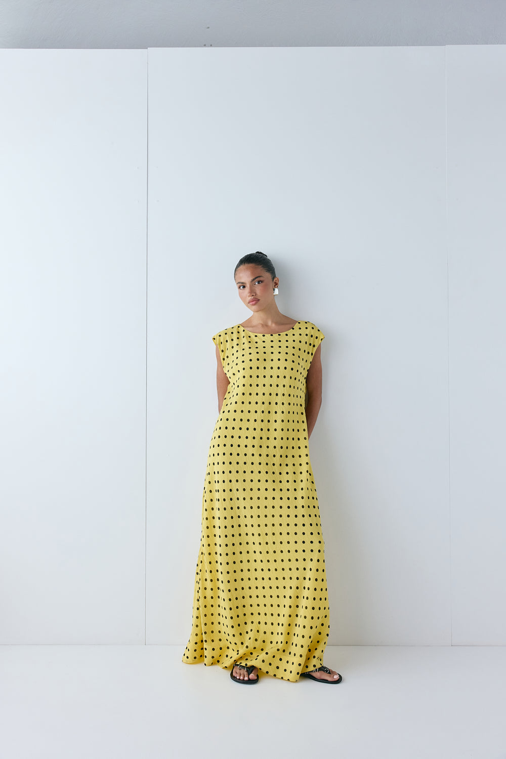 Martina Maxi Dress Yellow Polka Dot | VRG GRL online