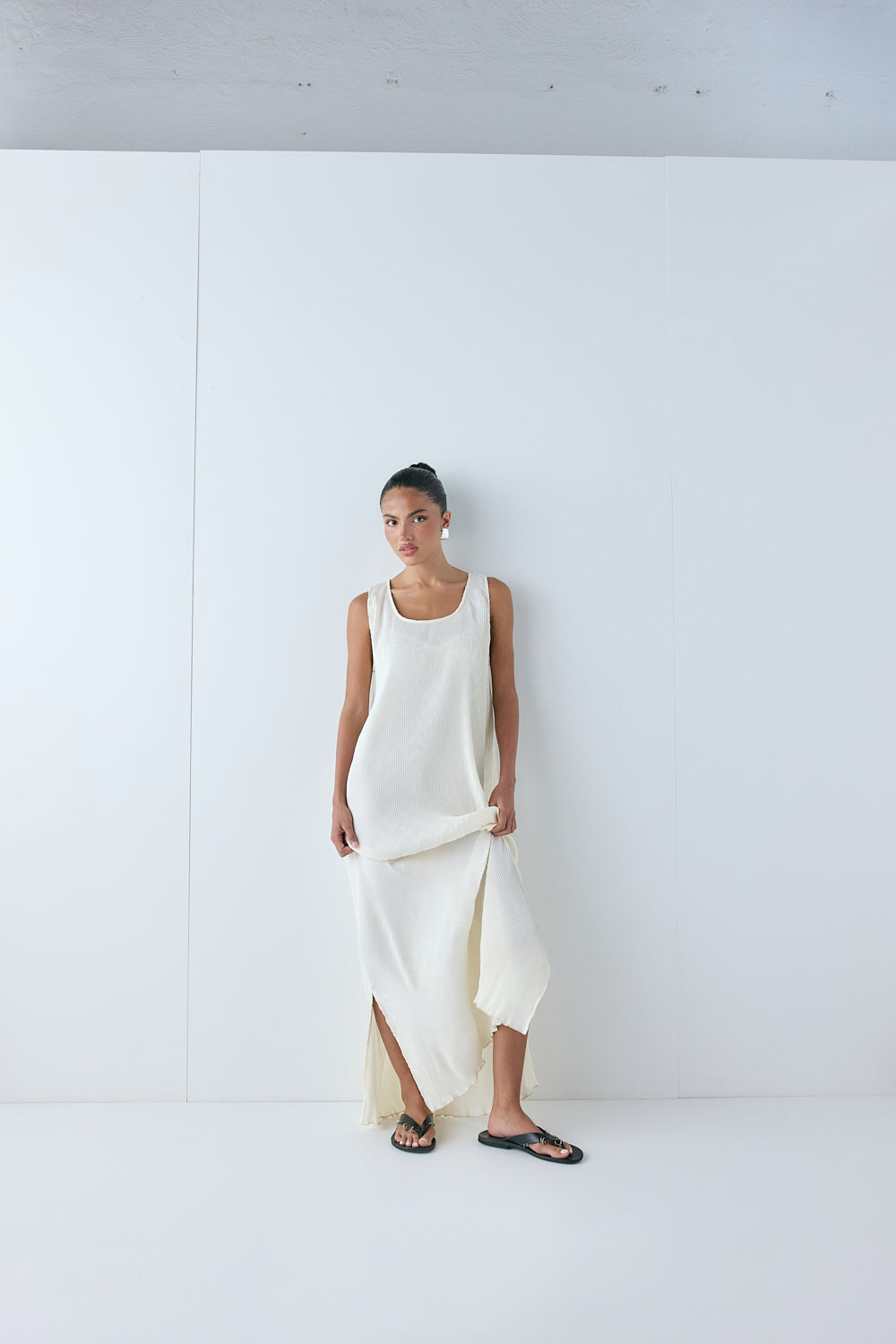 Leona Midi Dress Cream | VRG GRL for sale