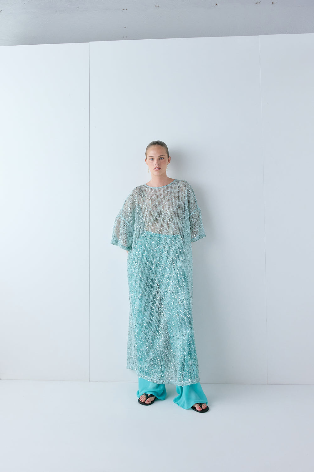 Ivette Sequin Midi Dress Aqua | VRG GRL discount