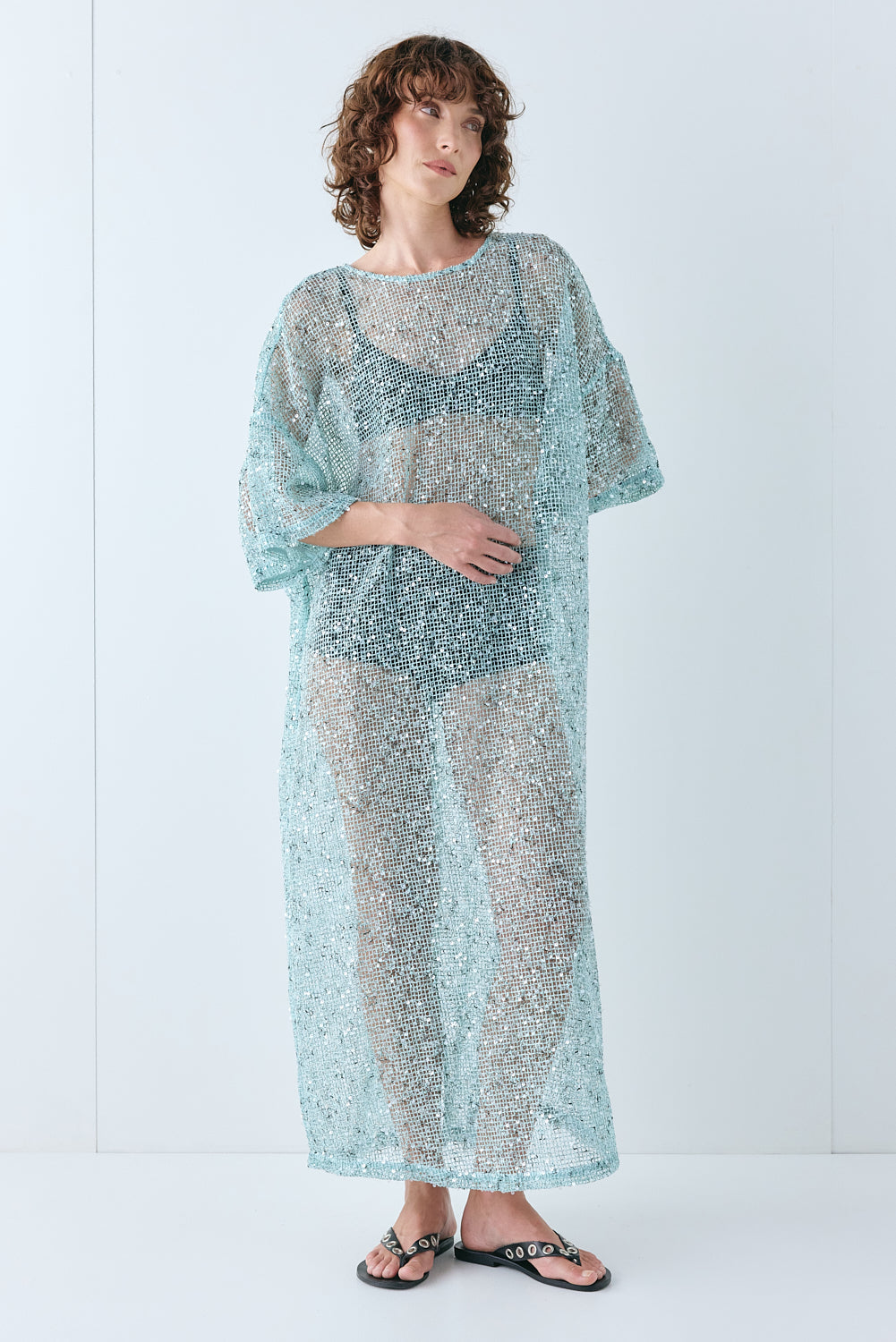 Ivette Sequin Midi Dress Aqua | VRG GRL discount