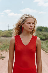 Winona Sheer Midi Dress Red | VRG GRL online