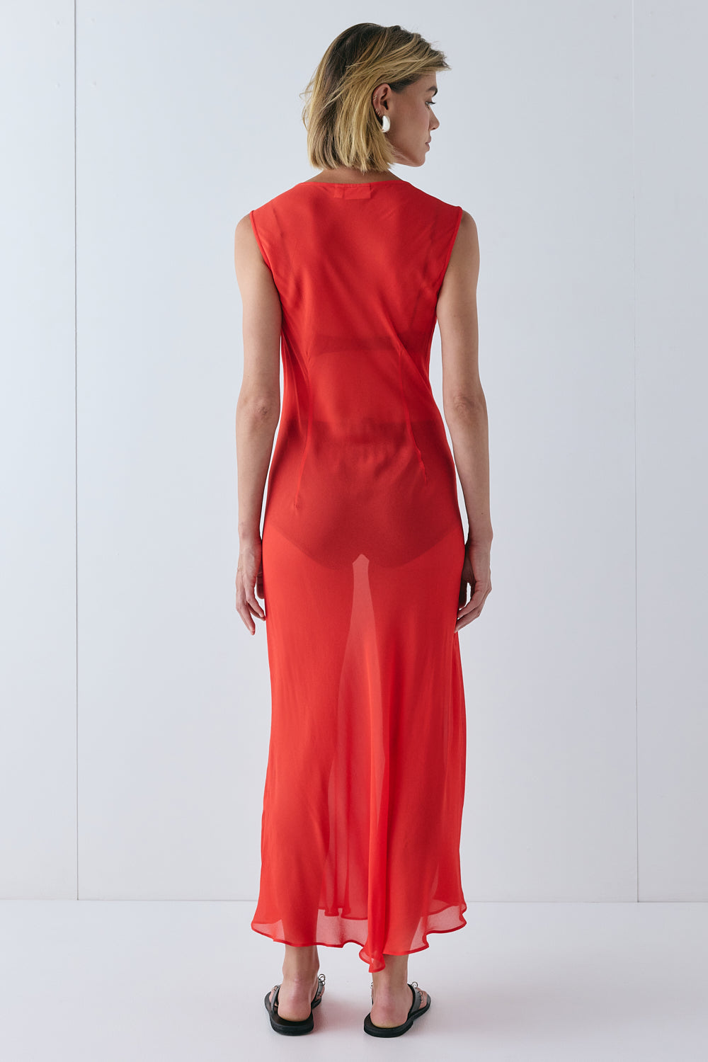 Winona Sheer Midi Dress Red | VRG GRL online