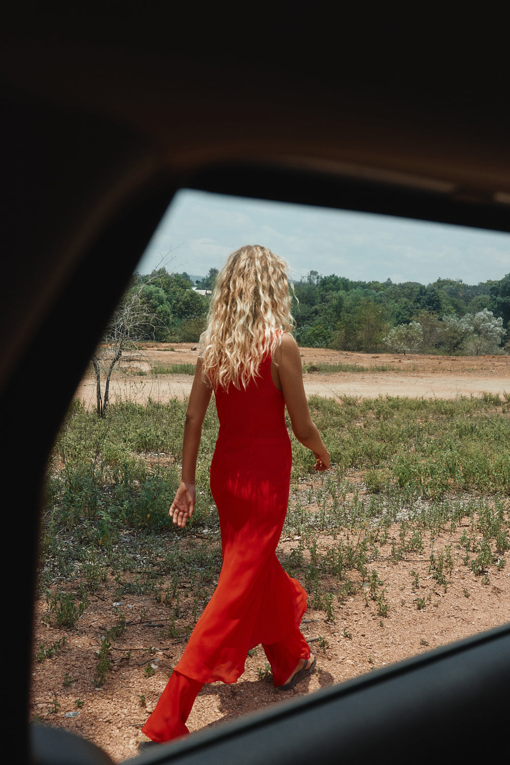 Winona Sheer Midi Dress Red | VRG GRL online