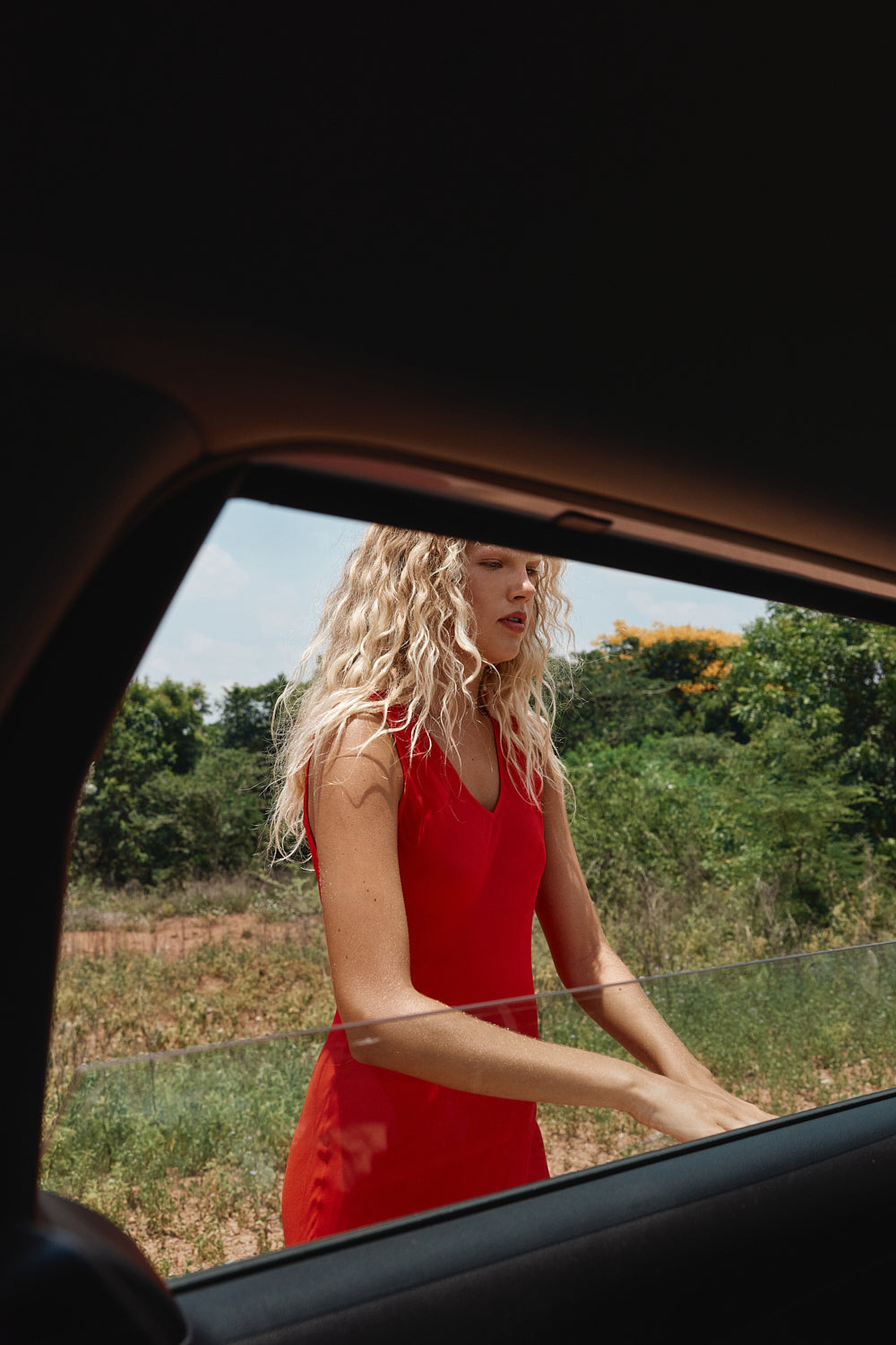 Winona Sheer Midi Dress Red | VRG GRL online