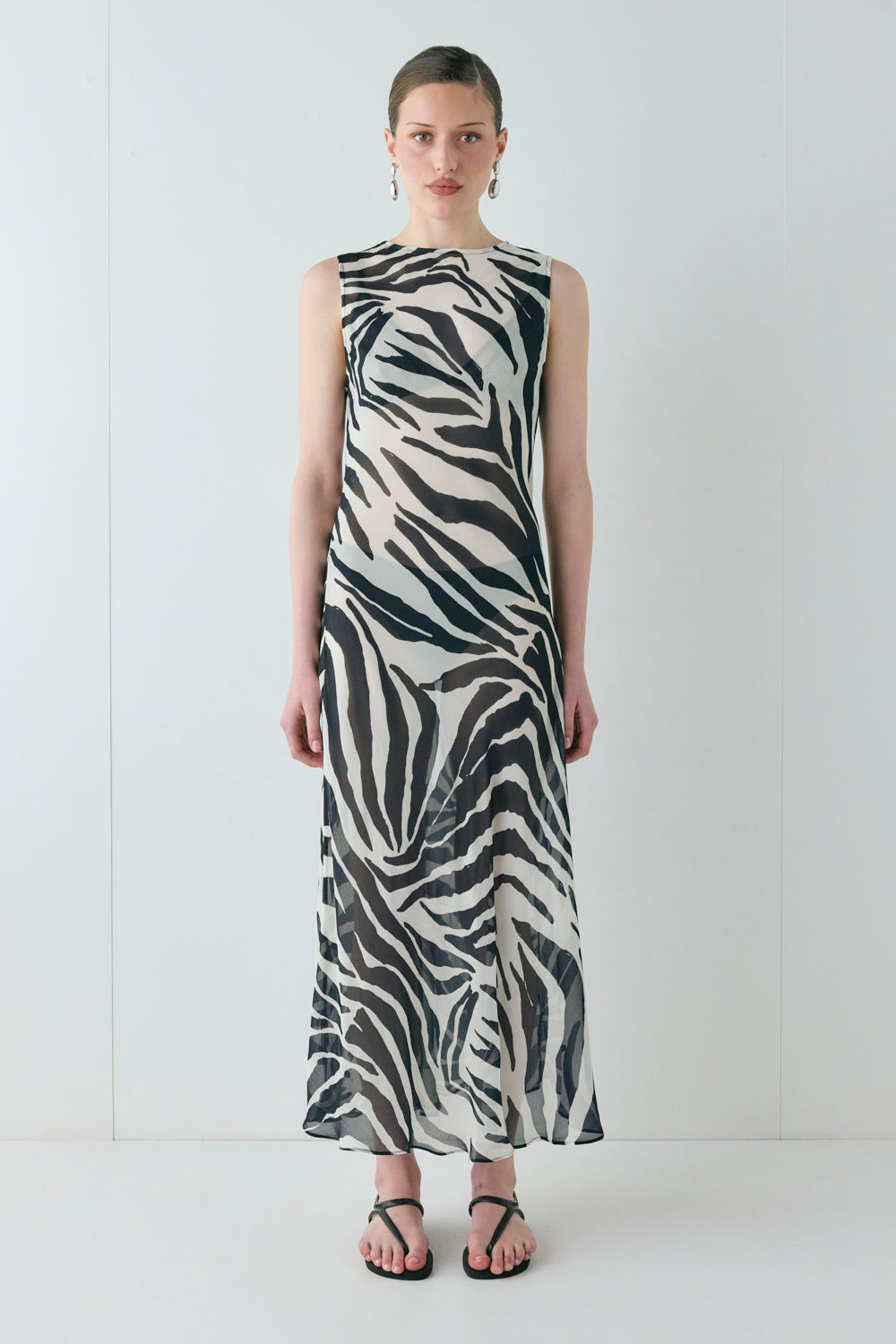 Francesca Sheer Maxi Dress Zebra | VRG GRL for sale