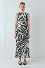 Francesca Sheer Maxi Dress Zebra | VRG GRL for sale