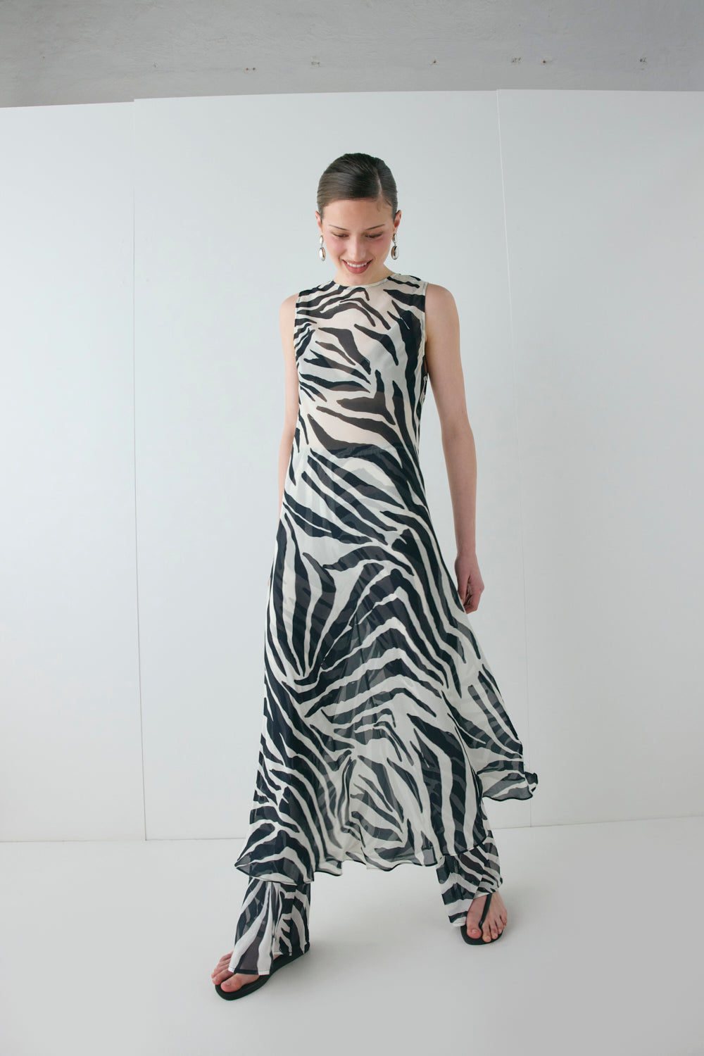 Francesca Sheer Maxi Dress Zebra | VRG GRL for sale