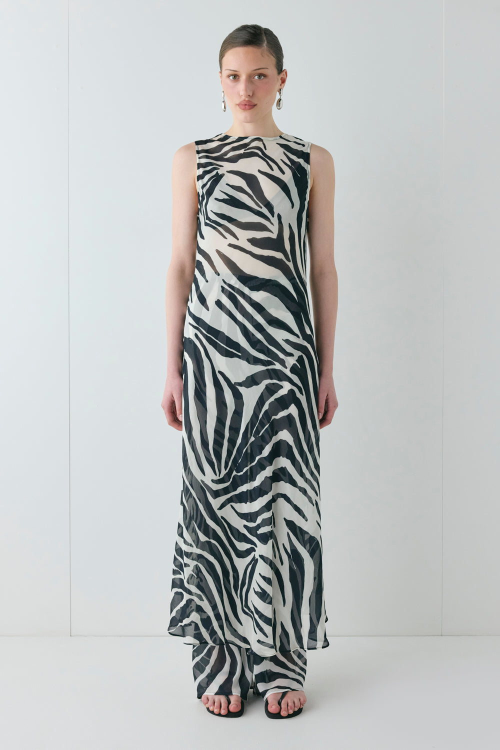 Francesca Sheer Maxi Dress Zebra | VRG GRL for sale