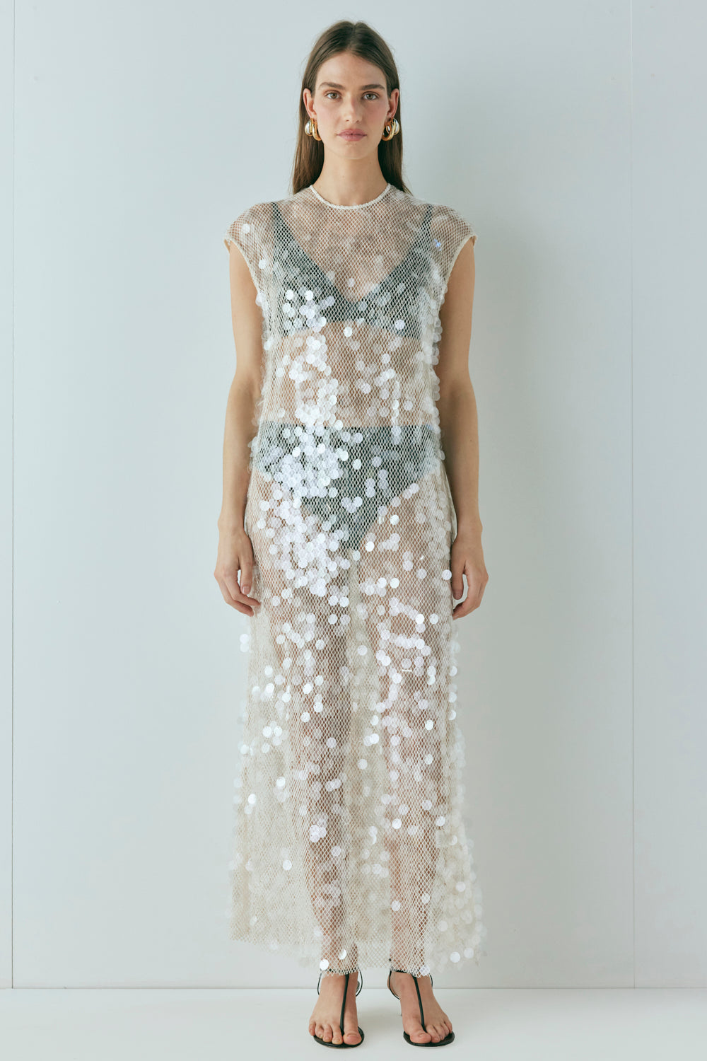 Astrid Sequin Maxi Dress Cream | VRG GRL on sale