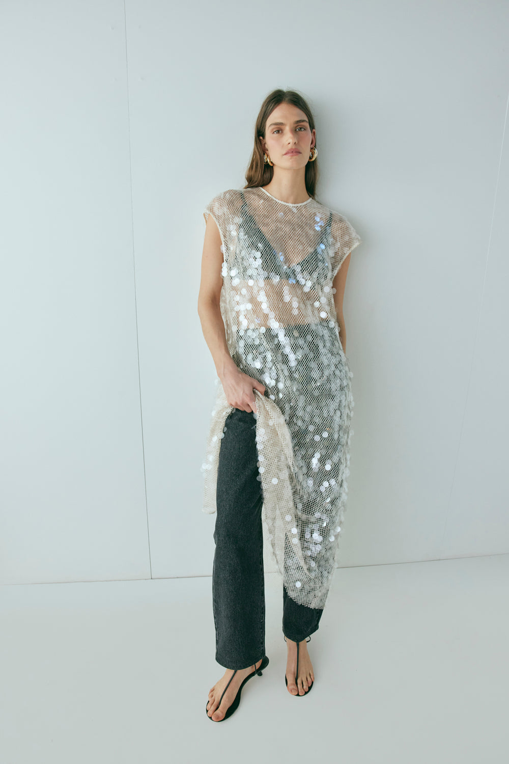 Astrid Sequin Maxi Dress Cream | VRG GRL on sale
